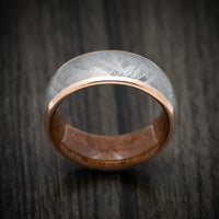 14K Gold Men's Ring with Meteorite Inlay and Wood Sleeve