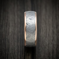 14K Gold Men's Ring with Meteorite Inlay and Wood Sleeve