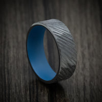 Black Zirconium Men's Ring with Angled Treebark Finish and Cerakote Sleeve