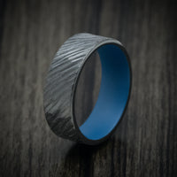 Black Zirconium Men's Ring with Angled Treebark Finish and Cerakote Sleeve