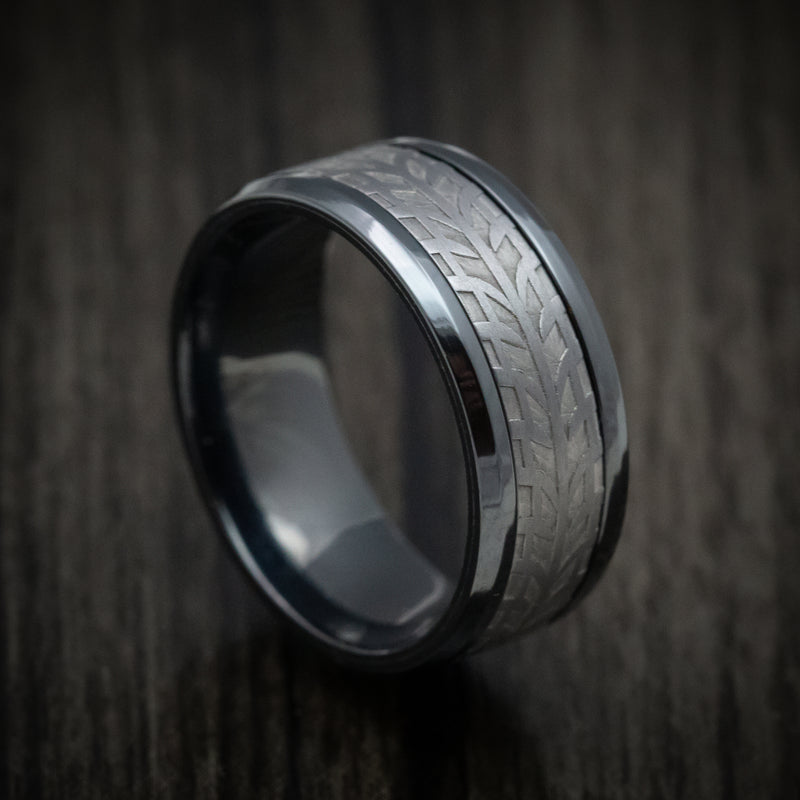Black Titanium And Tire Tread Pattern Tantalum Custom Mens Ring