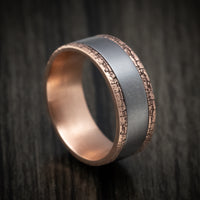 14K Gold Men's Ring with Stone Wall Texture and Tantalum Inlay