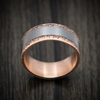 14K Gold Men's Ring with Stone Wall Texture and Tantalum Inlay