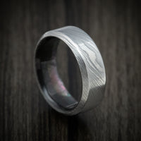 Damascus Steel and Black Mother of Pearl Men's Ring Custom Made Band