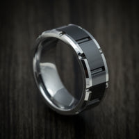 Tungsten Two-Tone Grooved Men's Ring or Wedding Band