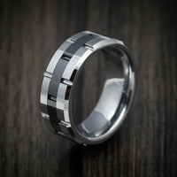 Tungsten Two-Tone Grooved Men's Ring or Wedding Band