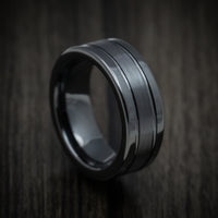 Black Ceramic Grooved Style Men's Ring