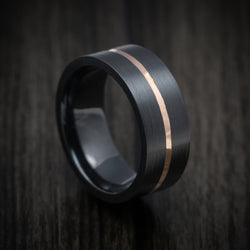 Black Zirconium Men's Ring with Gold Inlay Custom Made Band