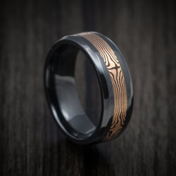 Black Titanium Men's Ring with Mokume Gane Inlay Custom Made Band