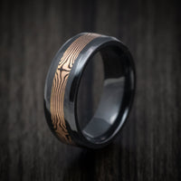 Black Titanium Men's Ring with Mokume Gane Inlay Custom Made Band