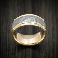 14K Gold Men's Ring with Gibeon Meteorite Inlay Custom Made