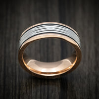 Two-Tone 14K Gold Men's Ring with Cerakote Grooves Custom Made Band