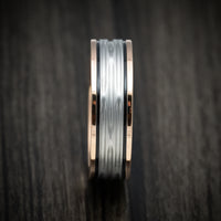 Two-Tone 14K Gold Men's Ring with Cerakote Grooves Custom Made Band