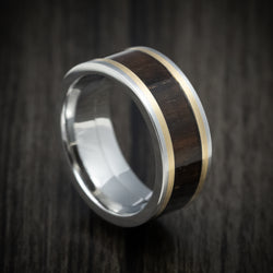 Cobalt Chrome Men's Ring with 14K Gold and Hardwood Inlays Custom Made Band