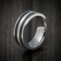 Cobalt Chrome Men's Ring with Forged Carbon Fiber and Silver Inlays Custom Made Band