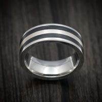 Cobalt Chrome Men's Ring with Forged Carbon Fiber and Silver Inlays Custom Made Band