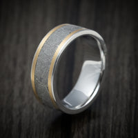 Cobalt Chrome Men's Ring with 14K Gold and Meteorite Inlays Custom Made Band