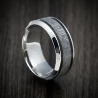 Cobalt Chrome Men's Ring with Dinosaur Bone and Meteorite Inlays Custom Made Band