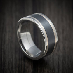 Cobalt Chrome Men's Ring with Silver and Black Titanium Inlays Custom Made Band