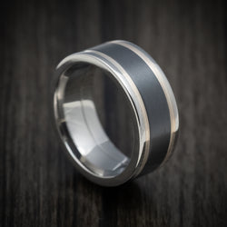 Cobalt Chrome Men's Ring with Silver and Black Zirconium Inlays Custom Made Band