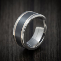 Cobalt Chrome Men's Ring with Silver and Black Titanium Inlays Custom Made Band