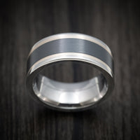 Cobalt Chrome Men's Ring with Silver and Black Titanium Inlays Custom Made Band