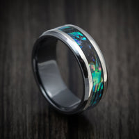 Black Titanium Men's Ring with Silver and Abalone Inlays Custom Made Band