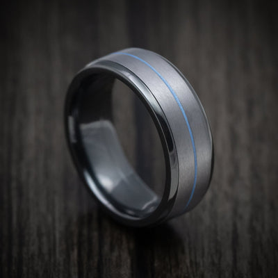 Black Titanium or Black Zirconium Custom Men's Ring with Tantalum and Cerakote Inlays