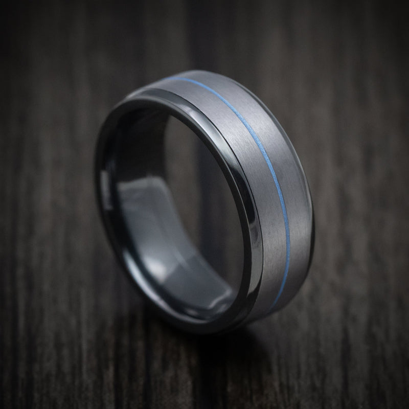 Black Titanium Men's Ring with Tantalum and Cerakote Inlays Custom Made Band