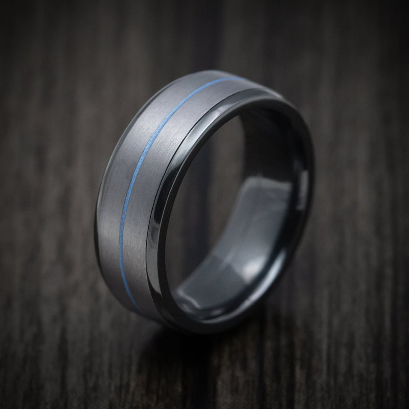Black Titanium Men's Ring with Tantalum and Cerakote Inlays Custom Made Band