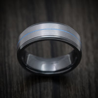 Black Zirconium Men's Ring with Tantalum and Cerakote Inlays Custom Made Band