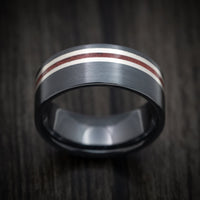 Black Titanium Men's Ring with Silver and Coral Inlays Custom Made Band