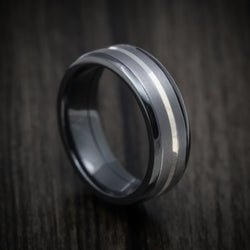 Black Zirconium Men's Ring with Tantalum and Silver Inlays Custom Made Band