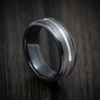 Black Titanium Men's Ring with Tantalum and Silver Inlays Custom Made Band