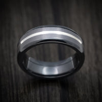 Black Titanium Men's Ring with Tantalum and Silver Inlays Custom Made Band