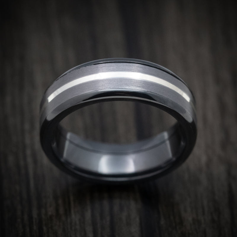 Black Zirconium Men's Ring with Tantalum and Silver Inlays Custom Made Band