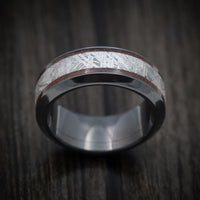 Black Zirconium Men's Ring with Dinosaur Bone and Meteorite Inlays Custom Made Band