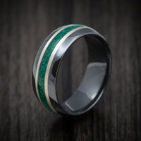 Black Titanium Men's Ring with Silver and Malachite Inlays Custom Made Band