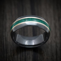 Black Zirconium Men's Ring with Silver and Malachite Inlays Custom Made Band