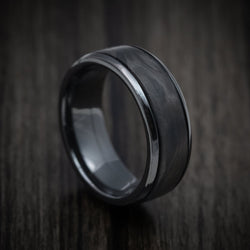 Black Titanium Men's Ring with Forged Carbon Fiber and Cerakote Inlays Custom Made Band