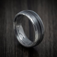 Tightweave Damascus Steel Men's Ring with Black Titanium and Cerakote Inlays Custom Made Band