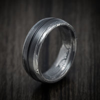 Tightweave Damascus Steel Men's Ring with Black Zirconium and Cerakote Inlays Custom Made Band