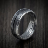 Tightweave Damascus Steel Men's Ring with Black Titanium and Cerakote Inlays Custom Made Band