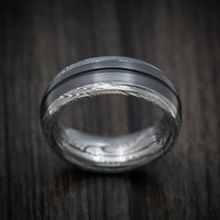 Tightweave Damascus Steel Men's Ring with Black Titanium and Cerakote Inlays Custom Made Band