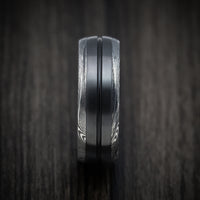 Tightweave Damascus Steel Men's Ring with Black Zirconium and Cerakote Inlays Custom Made Band
