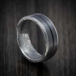 Tightweave Damascus Steel Men's Ring with Black Titanium and Cerakote Inlays Custom Made Band