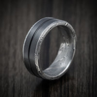 Tightweave Damascus Steel Men's Ring with Black Zirconium and Cerakote Inlays Custom Made Band