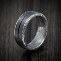 Tightweave Damascus Steel Men's Ring with Black Titanium and Cerakote Inlays Custom Made Band
