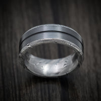 Tightweave Damascus Steel Men's Ring with Black Zirconium and Cerakote Inlays Custom Made Band