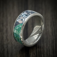 Damascus Steel Men's Ring with Kings Wild Project Legal Tender Playing Card Inlay Custom Made Band